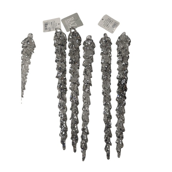 RAZ Imports Silver Glitter Icicle Christmas Tree Ornaments Holiday Decor - Picture 7 of 7